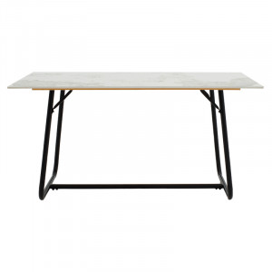 Masa Revello imitatie de piatra aspect marmura alba - picior metal negru 150x90x75cm - Img 3