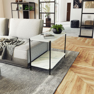 Masuta de cafea Mara MDF alb aspect marmura - negru 80x40x55cm - Img 2
