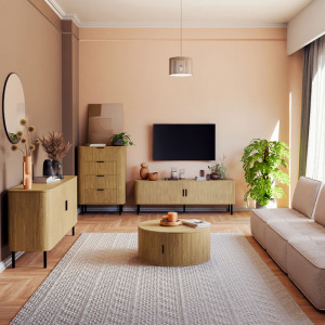 Masuta de cafea Scandi MDF culoare lemn natural D80x35.5cm - Img 2
