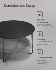 Masuta de cafea Vasagle Negru 75x75x45 cm - Img 5