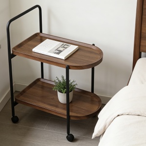 Masuta laterala carucior cu roti, Whelea, Nuc, 40x60x69 cm - Img 2