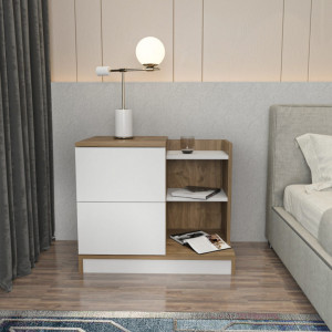 Noptiera Rena - Alb, Walnut