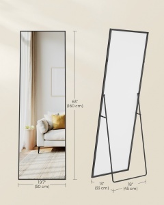 Oglinda de podea cu picior, Berit, Negru, 160x50x1.3 cm - Img 5