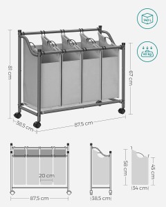 Organizator cu roti pentru baie, Songmics, 4 x 35L, 87.5 x 38.5 x 67 cm, LSF005, Gri - Img 6