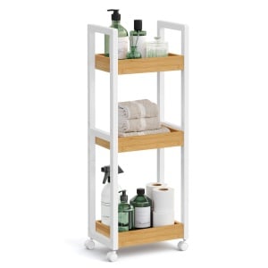 Raft baie Songmics, Bambou, Alb, 140x80x73-121 cm