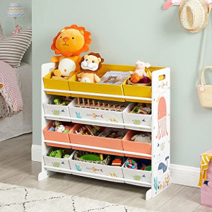 Raft organizare jucarii copii, Songmics, Alb-Portocaliu, 83.0x38.0x78.0 cm - Img 3
