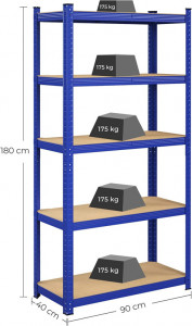 Raft Songmics, 5 rafturi, 40 x 90 x 180 cm, Blue, GLR040Q01 - Img 3
