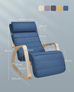 Scaun balansoar, Songmics, Albastru, 121.5x67x84 cm - Img 3