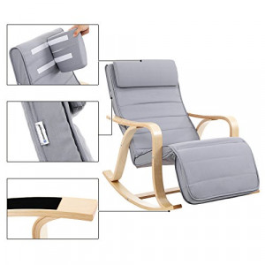 Scaun balansoar, Songmics, Gri, 116x67x88 cm - Img 4