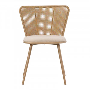 Scaun Daniele plastic ratan bej - material textil bej - metal culoare lemn natural 46.5x57.5x77.5cm - Img 4