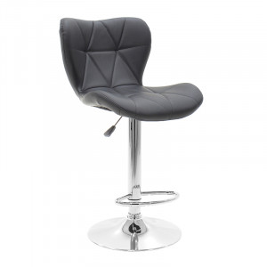 Scaun de bar Coozy reglabil pe inaltime stil capitonat din metal cromat cu PVC negru - Img 5