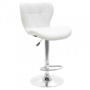 Scaun de bar Coozy reglabil pe inaltime stil capitonat metal cromat cu PVC in alb - Img 5