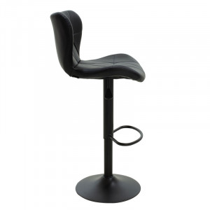 Scaun de bar Coozy reglabil pe inaltime stil capitonat metal negru mat cu piele ecologica pe negru - Img 3