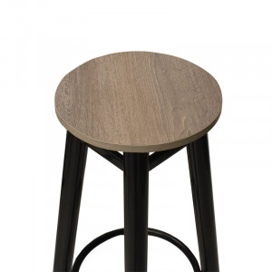 Scaun de bar Onyx stejar lemn - metal negru lucios D33x77cm - Img 2