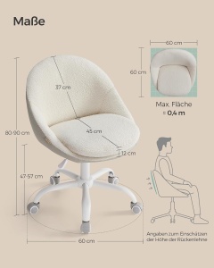 Scaun de birou boucle Cappuccino Songmics 56x60x93.3 cm - Img 2