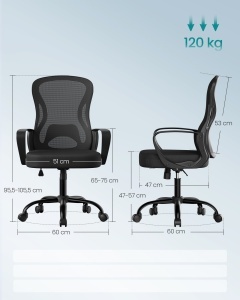 Scaun de birou Songmics Negru 63.5x58.5x104.5 cm - Img 3
