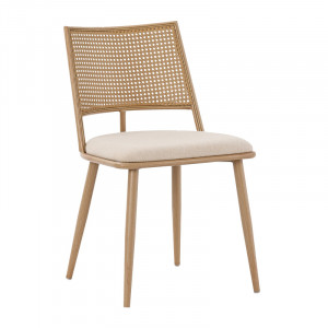 Scaun Giulia plastic material textil ratan bej - metal culoare lemn natural 49x52x80cm