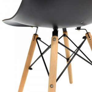 Scaun Julita plastic negru - picior culoare lemn natural 46x50x82cm - Img 6