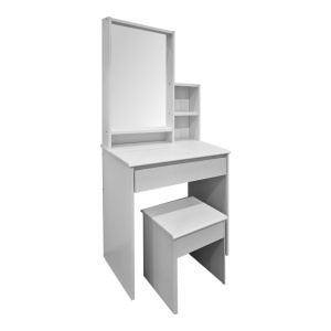 Set 2 bucati Masa de machiaj cu taburet, Larnia, Alb, 40x65x142 cm