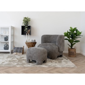 Set 2 piese Fotoliu lounge si taburet Nazare, Gri, 79x77x72 cm