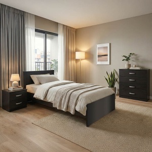 Set 3 buc. dormitor cadru pat si noptiere, Athos, Wenge, 99x197.5x96 cm