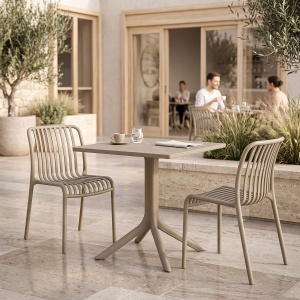 Set 3 buc. mobilier dining Zoi Groovy, Cappuccino, 80x80x74 cm