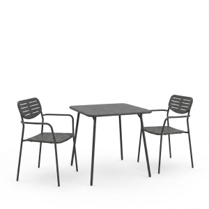 Set 3 bucati masa si scaune gradina, Deraby, Negru, 70x70x73 cm - Img 2