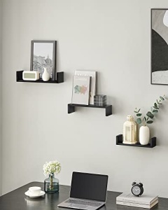 Set 3 etajere de perete, Songmics, Negru, 40x10x9 cm - Img 3