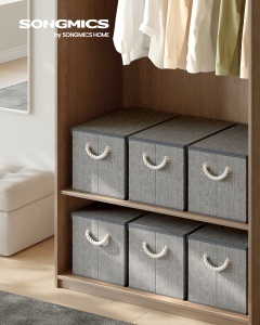 Set 3 piese Cutii de depozitare Tina, Gri, 50x30x30 cm