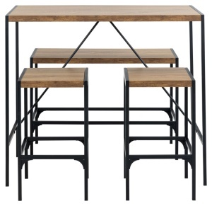 Set 4 piese Masa de bar cu banca si scaune Bahamas, Natural, 105x120x60 cm - Img 6