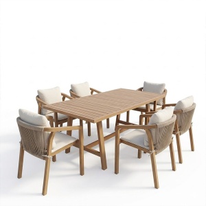 Set 7 masa si scaune gradina V1, Malibu, Bej, 90x160x75 cm - Img 2