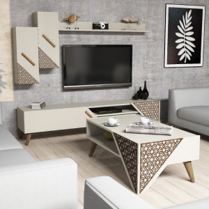 Set Comoda TV si Masuta de Cafea Living Beril Cream - Img 2