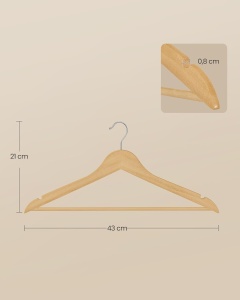 Set de 30 umerase din lemn, Songmics, Natural, 43 x 21 cm - Img 6