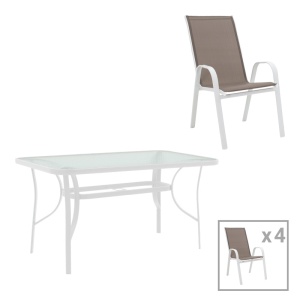 Set dining Calan-Ensure, Pako World, Metal, Alb, 120x70x70 cm