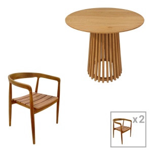 Set dining Nooby-Kenda, Pako World, 3 piese, Natural, 80x80x75 cm
