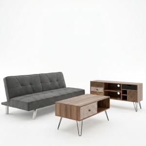 Set dormitor studenti canapea, comoda TV si masuta de cafea, 3 buc, Travis Boho, Antracit, 175x83x74 cm - Img 2