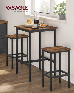 Set masa de bar, Vasagle, Maro-Negru, 60x60x90 cm - Img 5