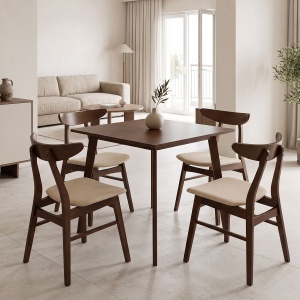 Set Masa si Scaune Benson-Orlean 5 Piese Nuc Inchis - Bej 80x80x75 cm