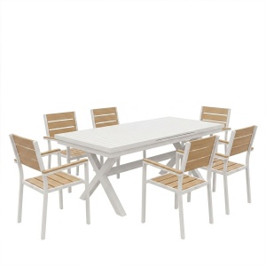 Set masa si scaune dining extensibil, 7 buc, Dagyn Breze, Pako, Natural 240x90x76 cm - Img 2