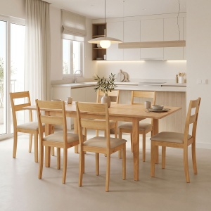 Set masa si scaune dining extensibil, 7 buc, Dallan Country, Pako, Natural 150x80x74 cm