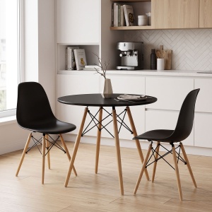 Set mobilier studenti masa si scaune dining, 3 buc, Relish, Negru, 80x80x73 cm