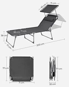 Sezlong, Songmics, Gri, 71x200x38 cm - Img 7