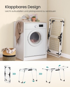 Suport uscator de rufe, Bunji, Songmics, Alb, 173x56.5x96.5 cm - Img 4