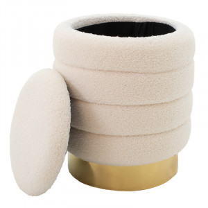 Taburet hol cufar cu spatiu de depozitare Dazzle boucle crem - auriu D36x44cm - Img 2