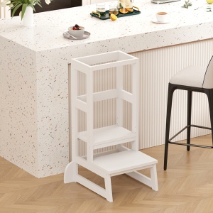 Turn de invatare pentru copii, din lemn Montessori Chiquel Alb 45.7x51x90 cm