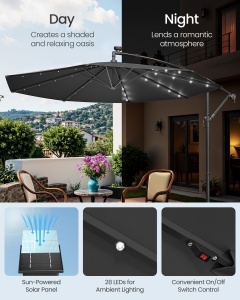 Umbrela de gradina cu LED Songmics Gri 300x300x245 cm - Img 3