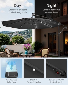 Umbrela de gradina cu LED Songmics Gri 300x300x245 cm - Img 3