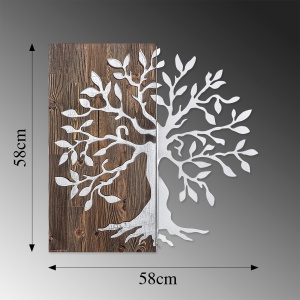 Accesoriu decorativ de perete din lemn si metal Tree Nuc 58x58 cm - Img 6