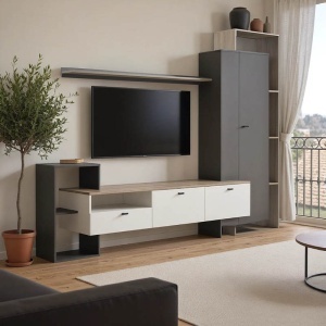 Ansamblu comoda TV Ferefia Alb 240x45.5x189.5 cm