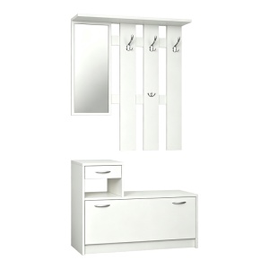 Ansamblu de hol Cuier si Oglinda Jentia, Alb, 24x100x186 cm - Img 2